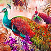 Colorful Peacocks In The Woods Puzzle
