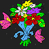 Flowers And Pink Butterflies Coloring