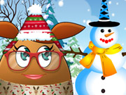 play Pou Girl Bulding A Snowman Kissing