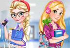 play Elsa And Rapunzel College Girls
