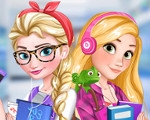 play Elsa And Rapunzel College Girls