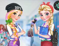 play Elsa And Rapunzel College Girls