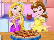 Baby Rapunzel And Belle Cooking Pizza