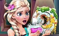 play Elsa Dish Washing Realife