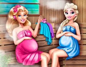 play Barbie And Elsa Pregnant Sauna