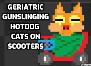 play Geriatric Gunslinging Hotdog Cats On Scooters