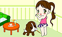 play Girl And Puppy Painting