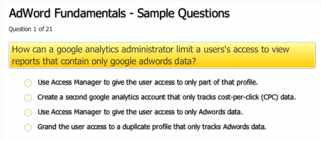 play Google Adwords Practice Test