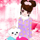 play Girl On Bed Cudding With Pet Dog