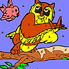 play Bird And Owl In The Woods Coloring