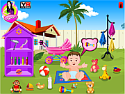 play Cute Baby Bath In The Garden