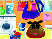 play Pou Girl Washing Clothes And Shoes