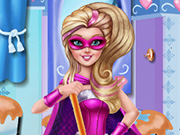 play Super Barbie Bathroom Clean-Up