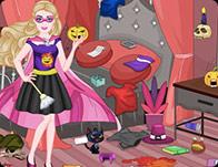 play Super Barbie Halloween Room Cleaning