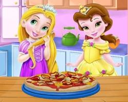Baby Razpunzel And Belle Cooking Pizza