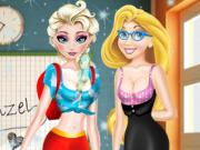 play Elsa And Rapunzel Highschool Outfit