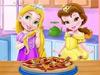 Baby Rapunzel And Belle Cooking Pizza