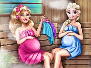 play Barbie And Elsa Pregnant Sauna