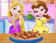 play Baby Rapunzel And Belle Cooking Pizza