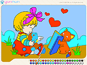 play Girl And Cat Painting