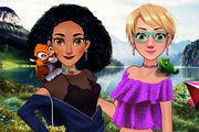 Jasmine And Rapunzel On Camping Girl game