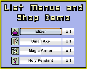 List Menus And Shop Demo