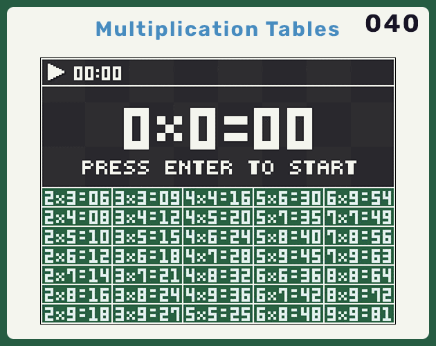 play [040] Multiplication Tables